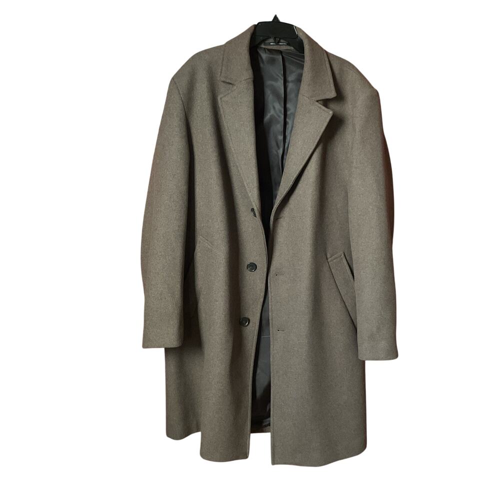 H&M Brown Wool Blend Overcoat Men’s Long Coat Button Front Size XL Classic - Picture 4 of 10